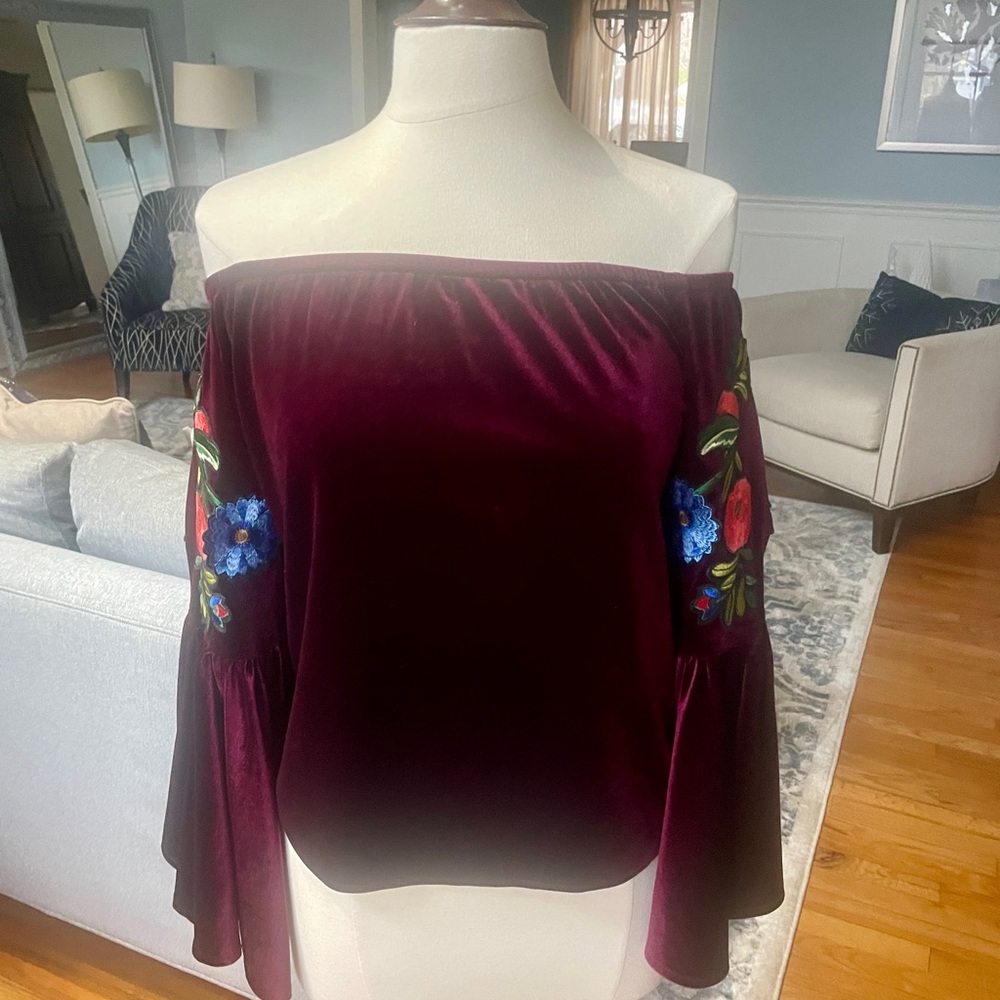 Hot & Delicious Burgundy Velvet Floral Blouse